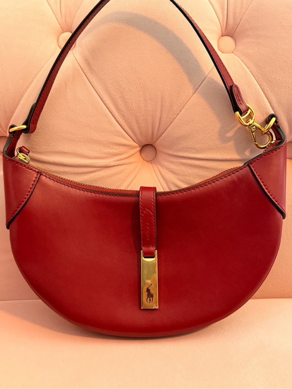 Ralph Lauren Polo ID Calfskin Mini Shoulder Bag Chianti Red NEW - Picture 5 of 9